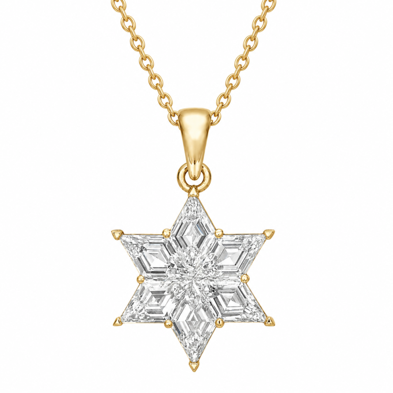 Star of David Pendant, lozenge cut diamond Star of David pendant in gold, TOWIKA