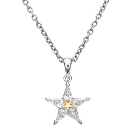Two Tone Five Point Star Pendant, kite cut diamond five point star pendant with gold center, TOWIKA