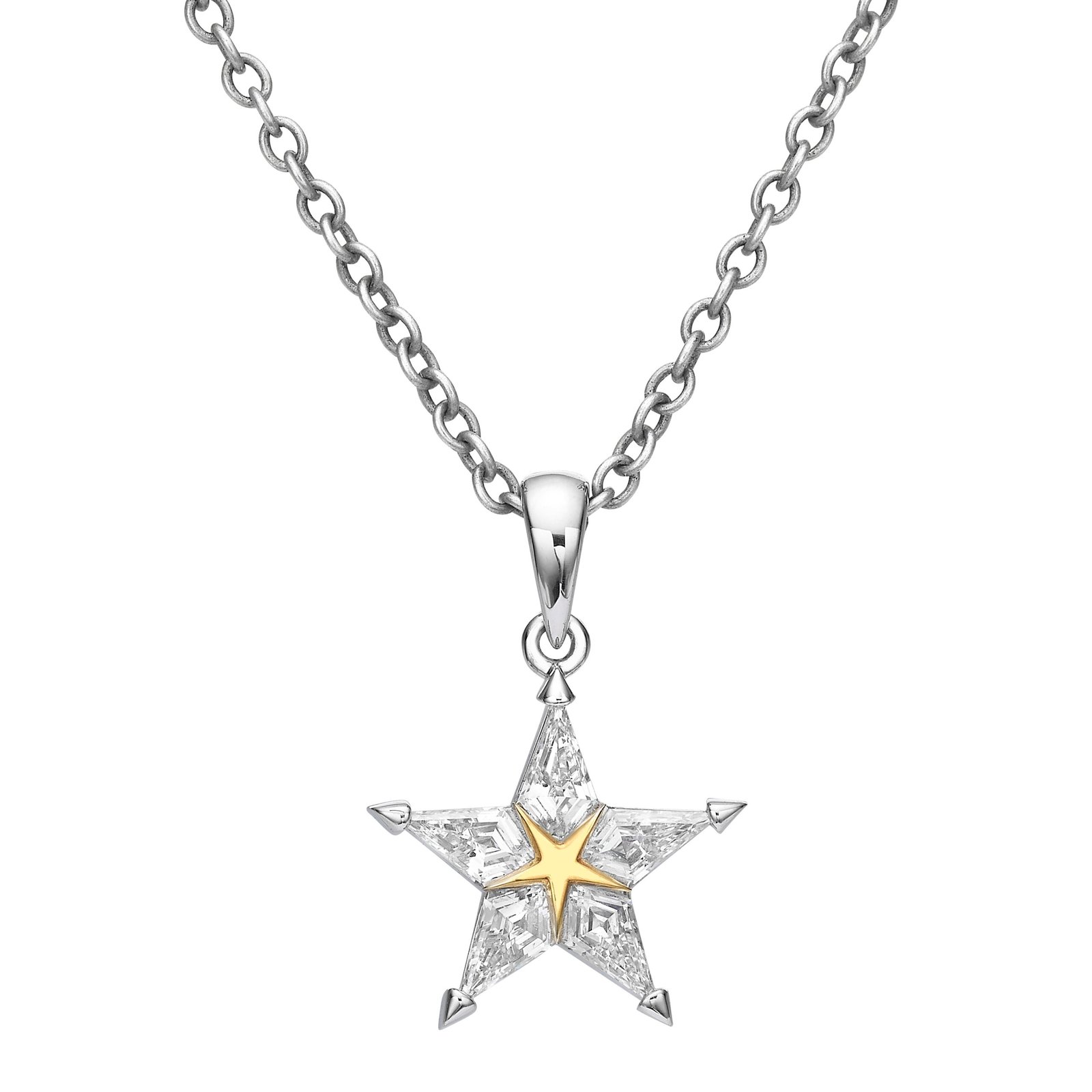 Two Tone Five Point Star Pendant 01 Two Tone Five Point Star Pendant, kite cut diamond five point star pendant with gold center, TOWIKA