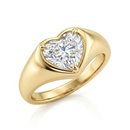 Heart Signet Ring, heart shaped diamond signet ring in gold, TOWIKA