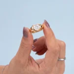 Heart Signet Ring, heart shaped diamond signet ring in gold, view 2
