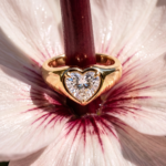 Heart Signet Ring, heart shaped diamond signet ring in gold, view 3