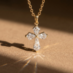 Kite Cross Pendant, kite cut diamond cross pendant in gold, view 5