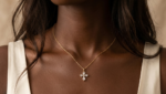 Kite Cross diamond pendant worn on the neck