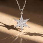 Six Point Star Pendant, kite cut diamond six point star pendant in gold, view 2