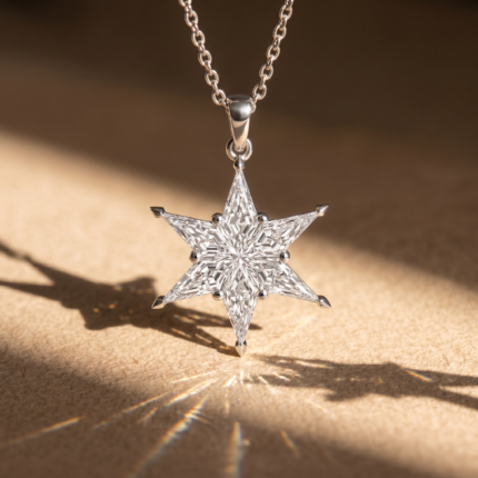 Six Point Star Pendant, kite cut diamond six point star pendant in gold, view 2