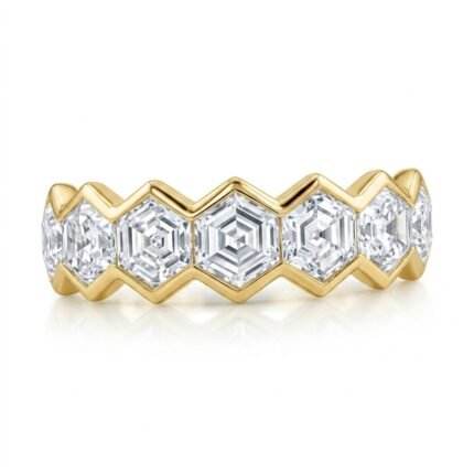 Hexagon Half Eternity Ring, hexagon diamond half eternity ring in gold, TOWIKA