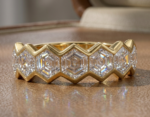 Hexagon Half Eternity Ring, hexagon diamond half eternity ring in gold, view 4