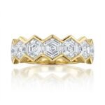 Hexagon Half Eternity Ring, hexagon diamond half eternity ring in gold, view 2