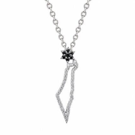 Israel Map Necklace, Israel map diamond necklace with Star of David in white gold, TOWIKA